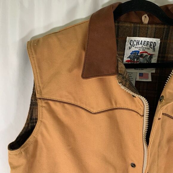Schaefer Outfitter Vest Men's Large Brown Full Zip Snap Front Pockets Made USA - Picture 3 of 8